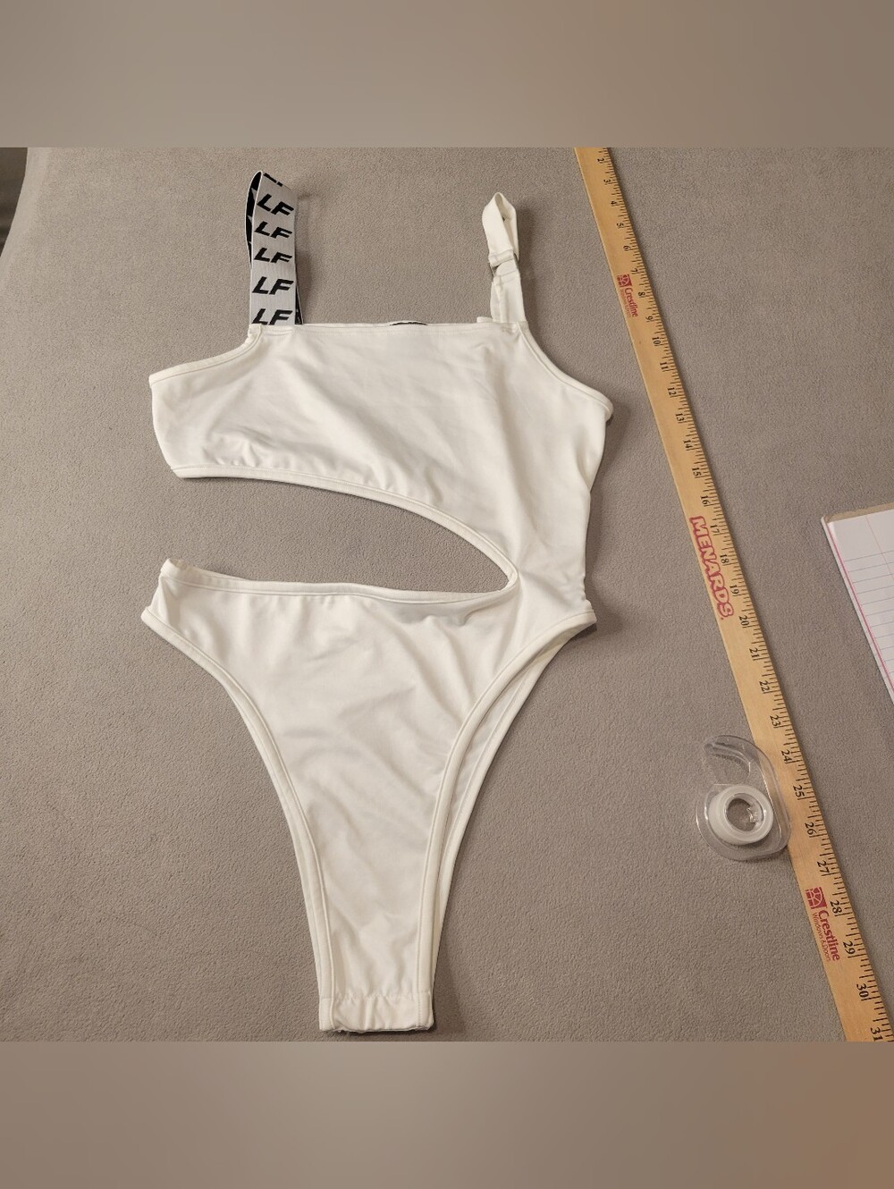 LF Asymmetrical Strap Cut Out White Black Letters Bodysuit Top Size Large
